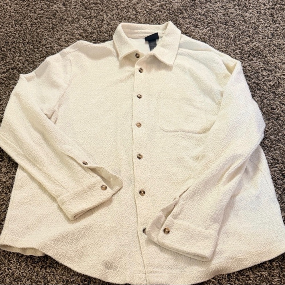 Casual Cream Textured Button-Up Shirt